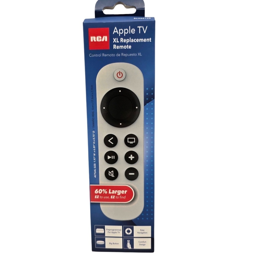RCA Apple TV XL‎ Replacement Remote Big Button Preprogrammed Silver RCRBB16B NEW